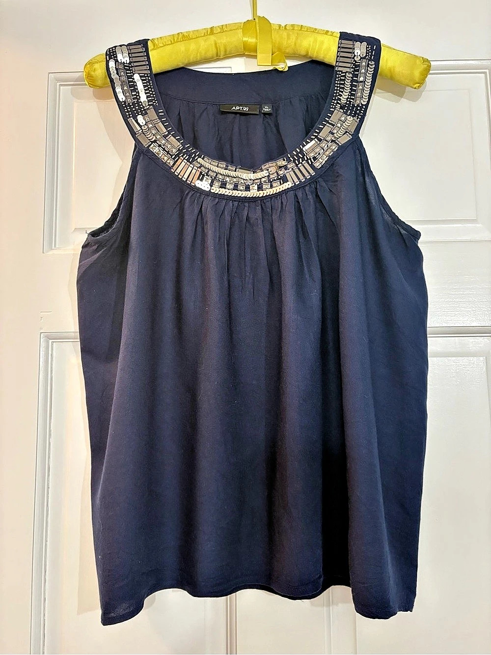 APT.9 Beaded and Sequined Neckline Tank Top in Blue Size XL